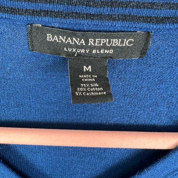 Banana Republic Sweater Mens M Blue Luxury Blend Silk Cotton Cashmere V-neck - Picture 10 of 12